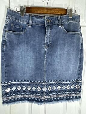 Charlie B Blue Denim Skort with Embroidered Hem Size 10